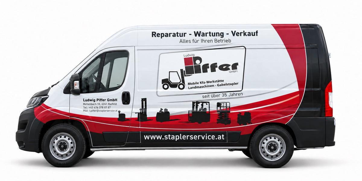 Servicebus der Ludwig Piffer GmbH: mobile Werkstatt für Gabelstapler, Arbeitsbühnen und Reinigungsmaschinen