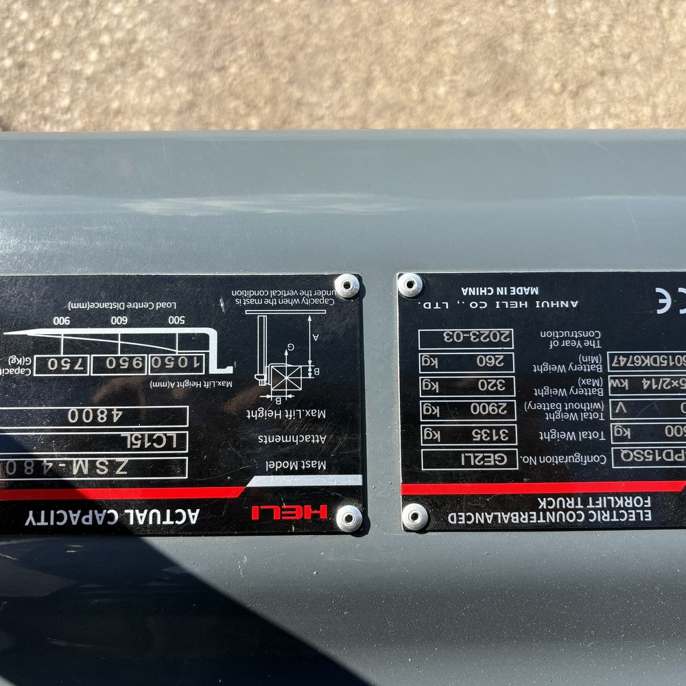 Typenschild Heli CPD15SQ Baujahr 2023
