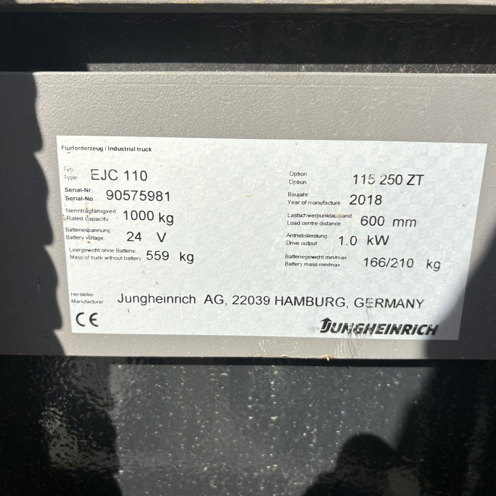 Typenschild Jungheinrich EJC 110 Baujahr 2018