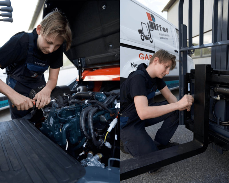 Piffer Techniker bei der Motorreparatur in der Werkstatt