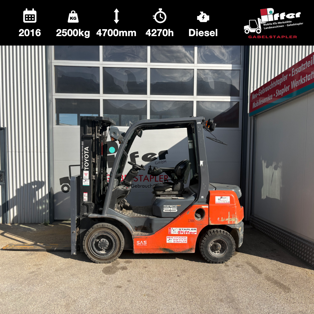 Toyota Tonero 8FD25F Dieselstapler 2,5 t gebraucht – Bj. 2016, 4.270 h, Triplex 4.700 mm